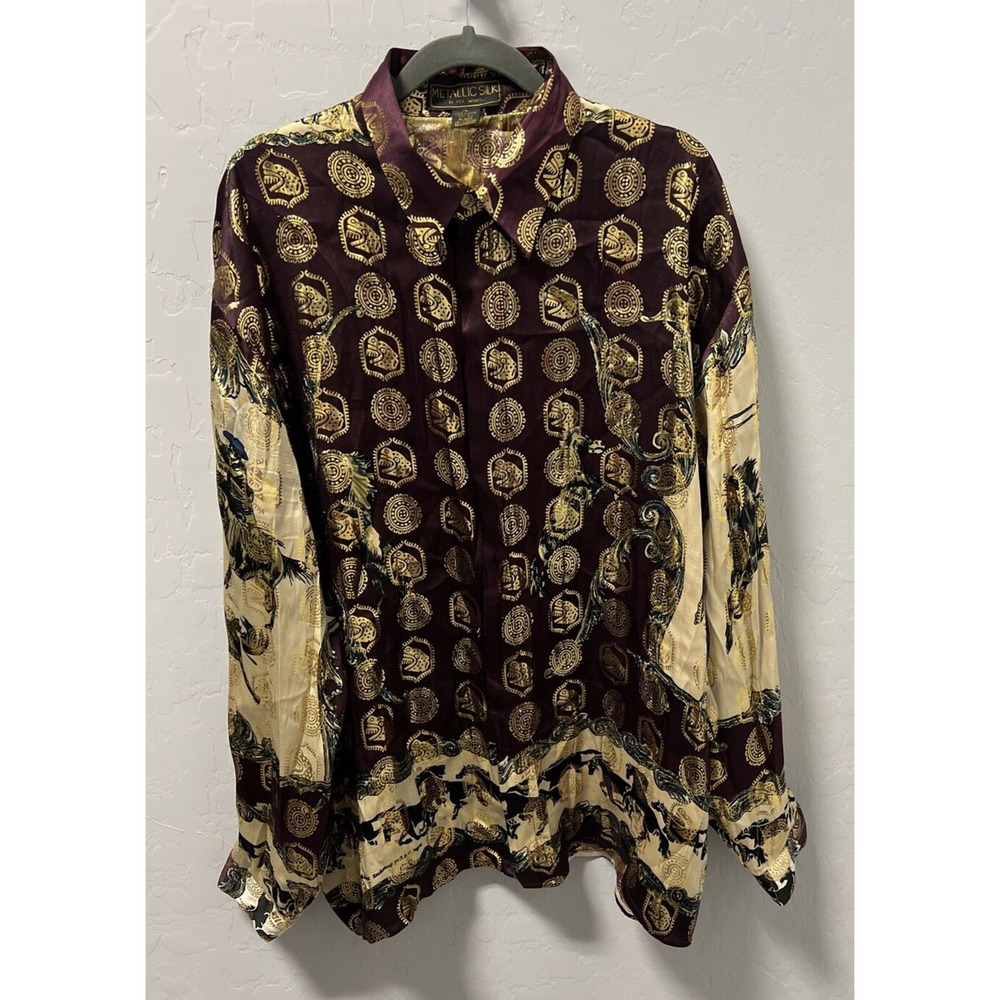 Metallic Silk by P.E.K imports Cowboy Horses Multi Color size Mens XL VINTAGE
